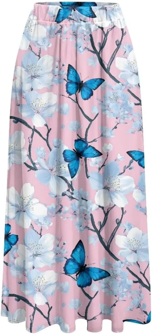 Women's Flowy Midi Skirts with Pockets Casual Pleated Elastic High Waistband Maxi Skirts Soft Swing A-Line Boho Long Skirt