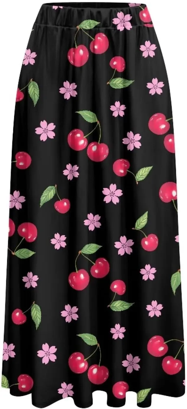 Women's Flowy Midi Skirts with Pockets Casual Pleated Elastic High Waistband Maxi Skirts Soft Swing A-Line Boho Long Skirt