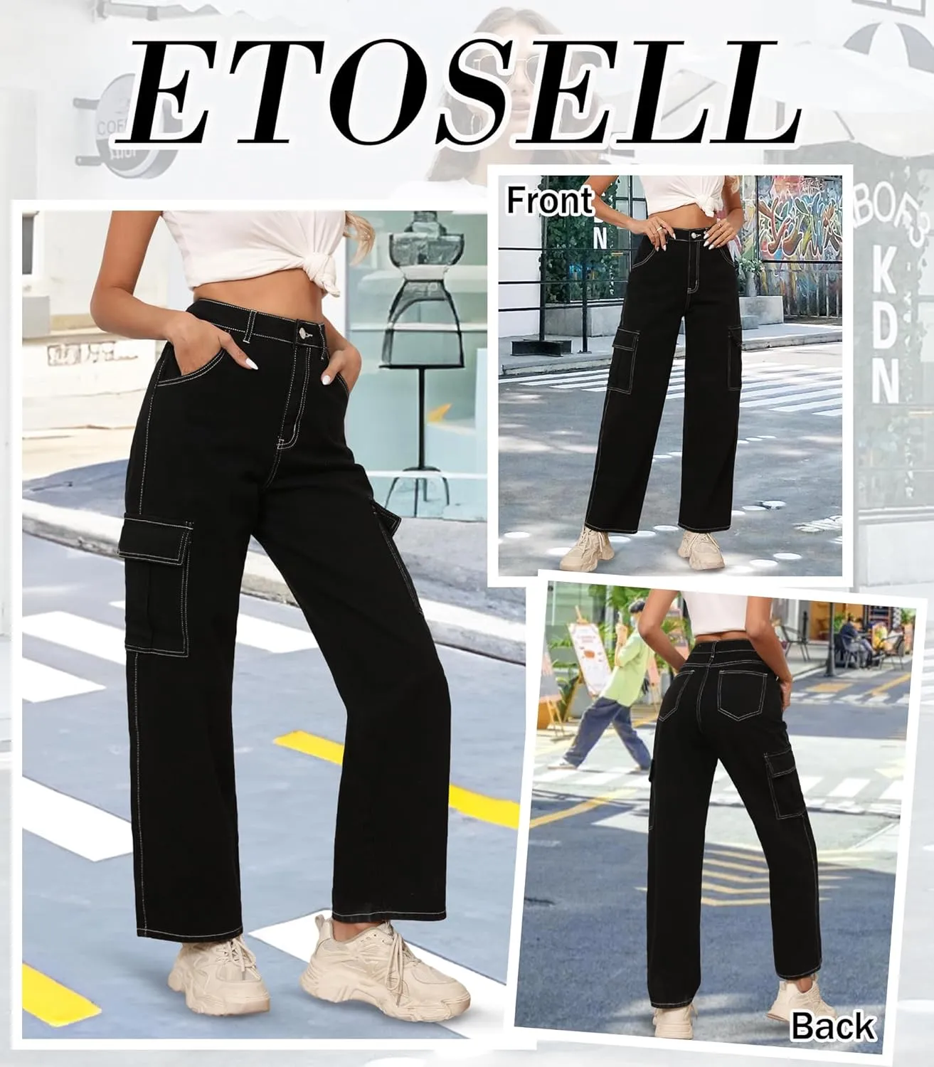 Women's High Waisted Cargo Pants Straight Wide Leg Pants with Flap Pocket Baggy Cargo Pants Relaxed Fit Y2K Pants