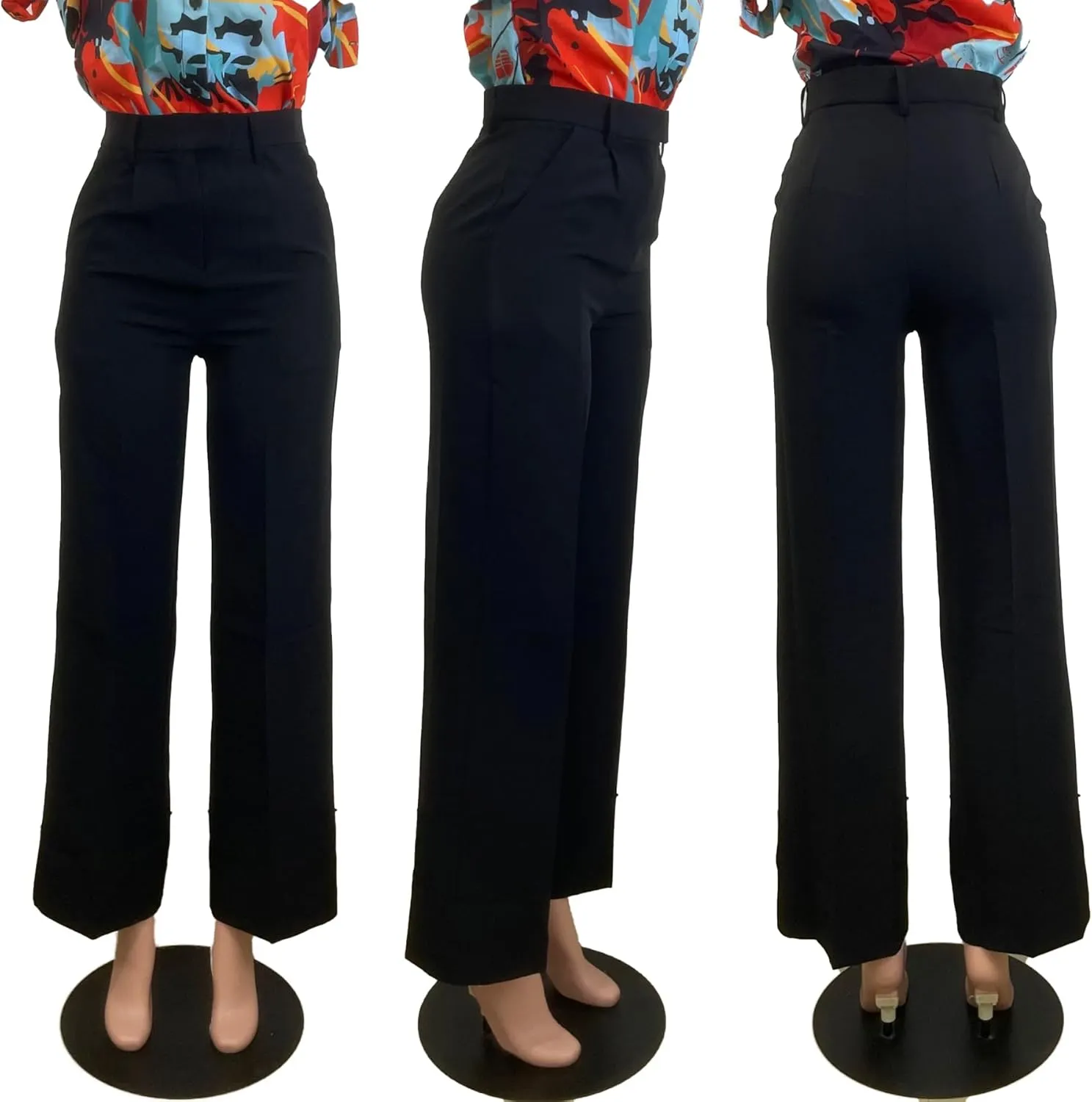 Women's High Waisted Dress Pants Stretchy Business Casual Pants Straight Leg Work Trousers with Pockets