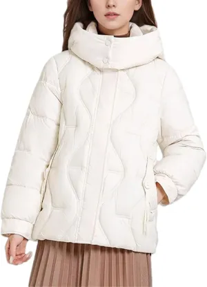 Women's Hooded High Neck Cotton-Padded Jacket Warm Casual Solid Stripe Pockets Parka Coat