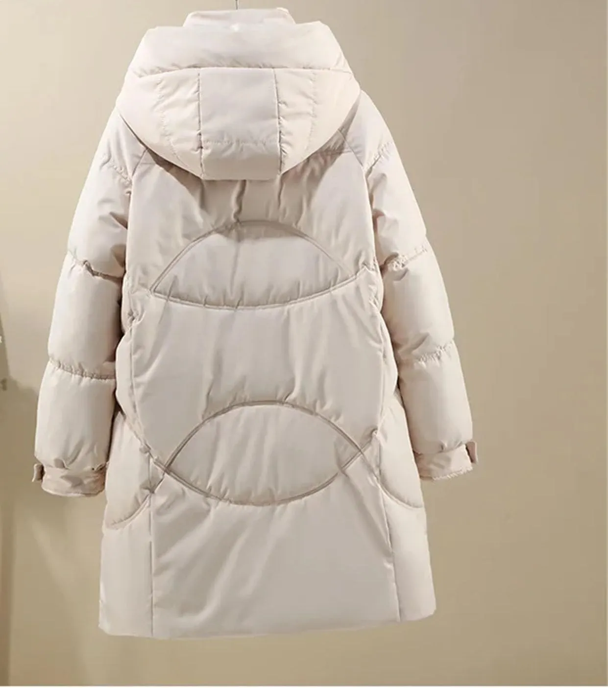 Women's Hooded Mid-Long Cotton-Padded Jacket Casual Button Stand Collar Warm Parka Coat