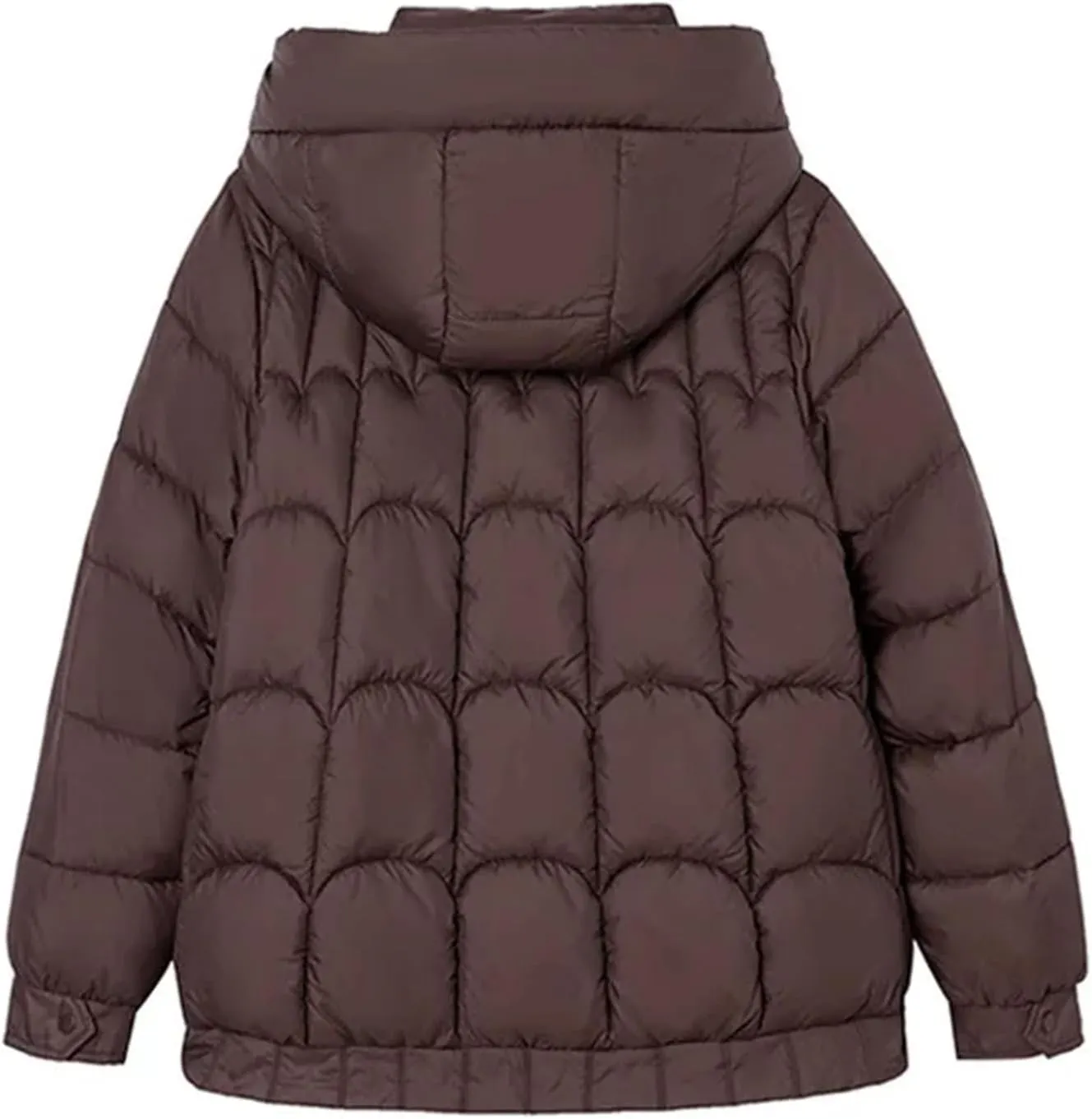 Women's Hooded Stand Collar Cotton-Padded Jacket Casual Warm Short Zipper Button Parka Coat