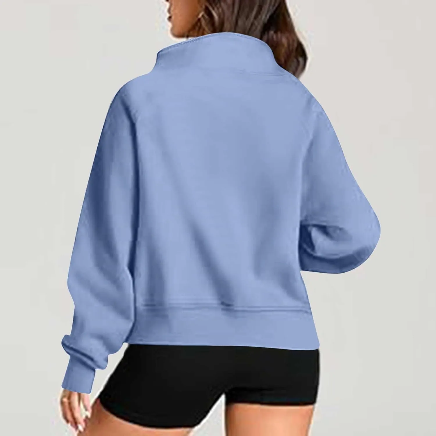 Womens Hoodies 1/2 Zipper Sweatshirts Long Sleeve Crop Tops Fleece Lined Collar Pullover Sweater Thumb Hole Shirts