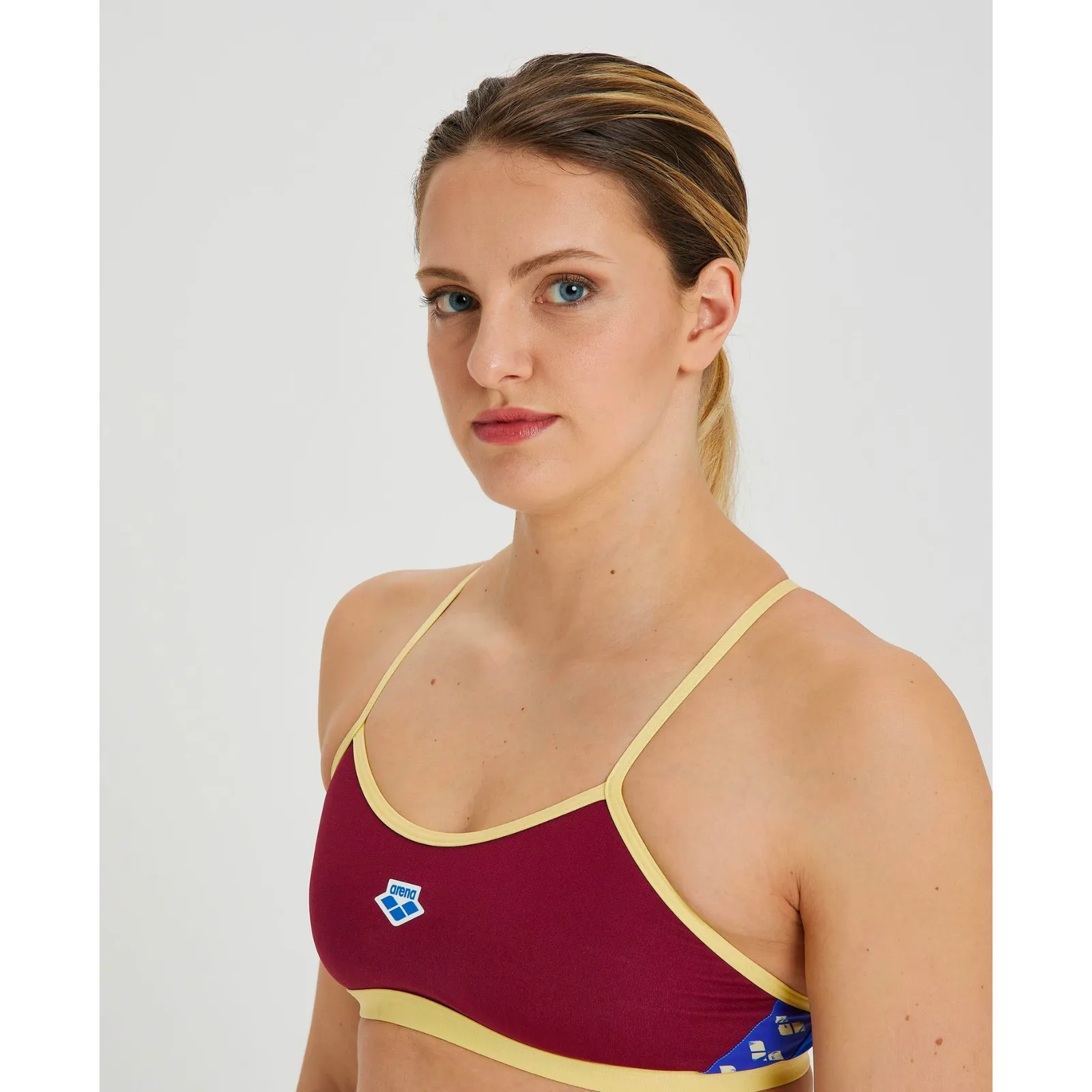 WOMEN'S ICONS CROSS BACK BIKINI SOLID - BURGUNDY/NEON BLUE/BUTTER