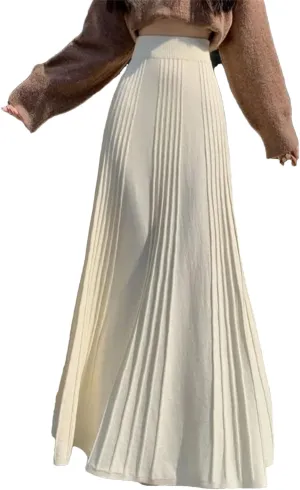 Women's Knitted Long Skirts Pleated A-Line Skirt Thick Warm Casual Women Midi Dress