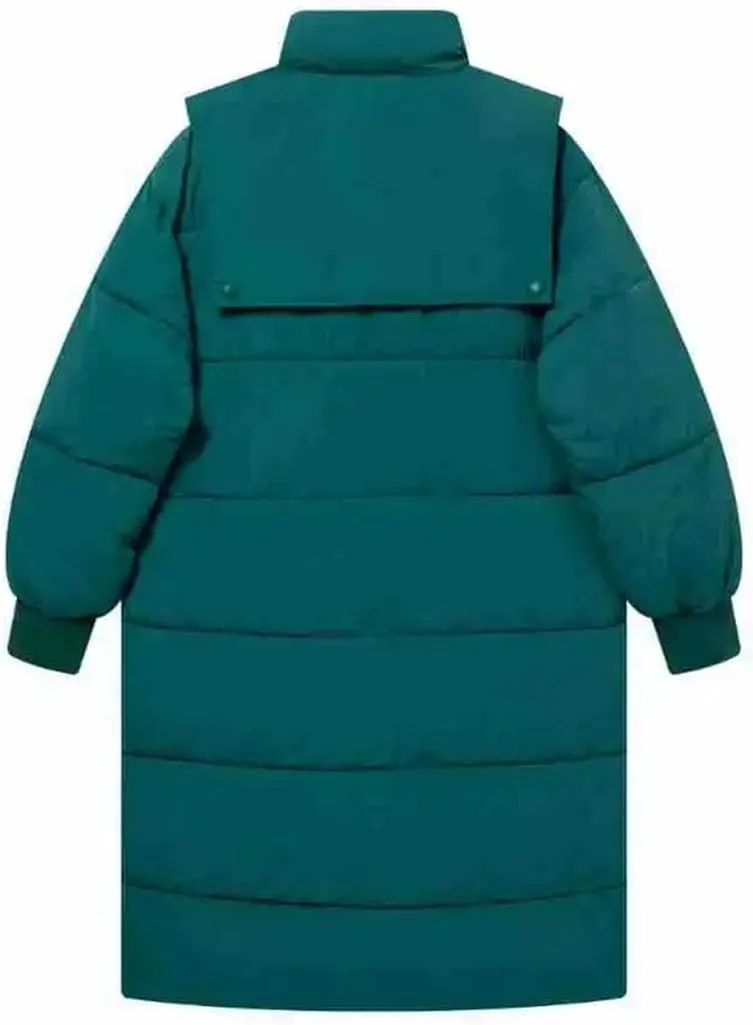 Women's Long Solid High Collar Parka Coat Warm Vintage Button Hooded Cotton-Padded Jacket