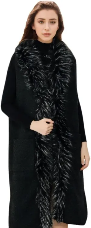 Womens Long Waistcoat Fuax Fur Trim Winter Vest Sleeveless Cardigan