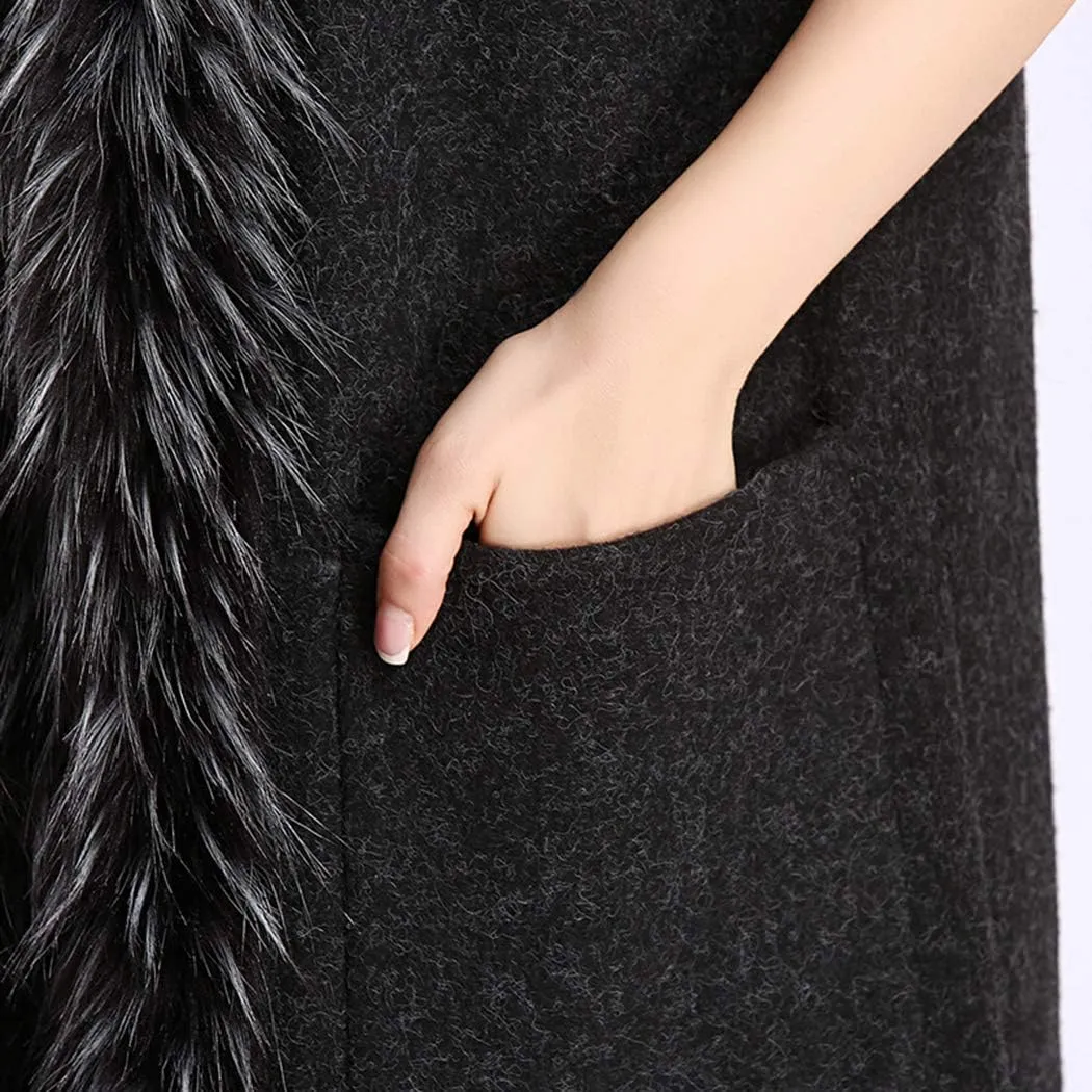 Womens Long Waistcoat Fuax Fur Trim Winter Vest Sleeveless Cardigan