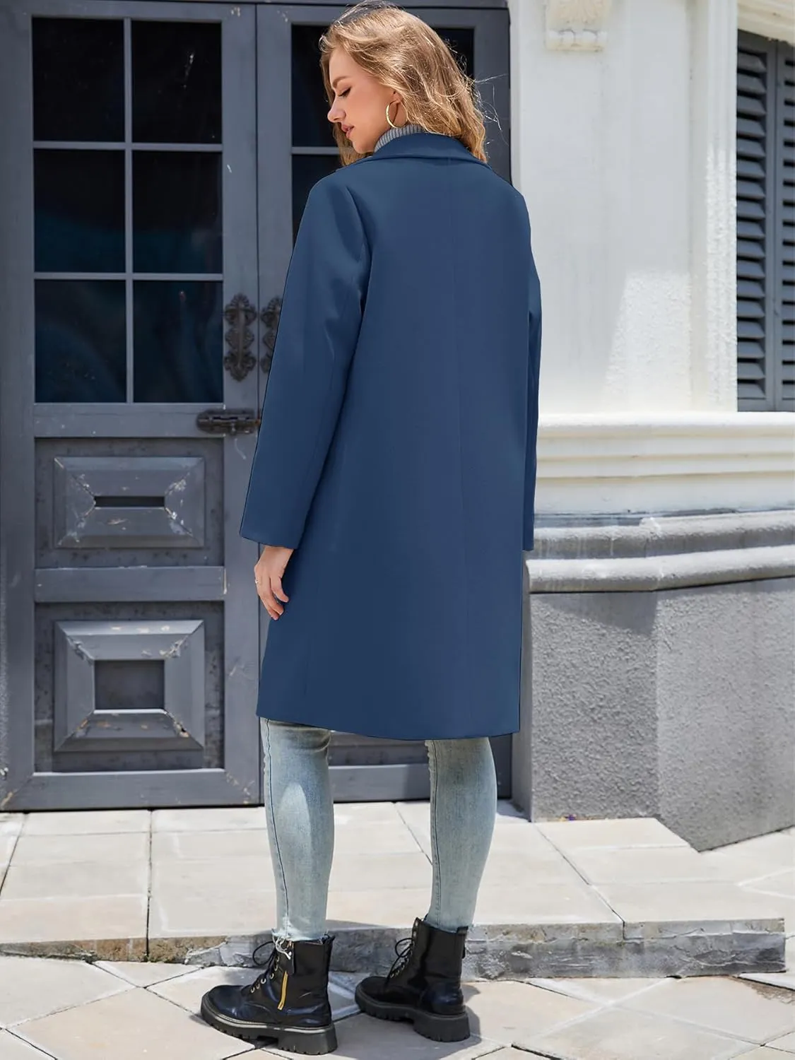 Women's Notch Lapel Double Breasted Pea Coat Mid Long Fall Winter Trench Overcoat