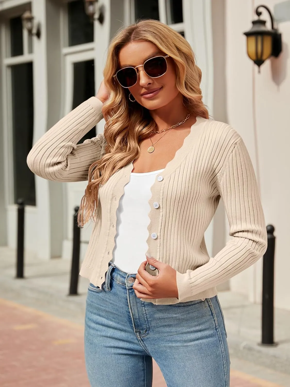 Womens Plus Size Cropped Cardigan Knit Shrugs for Dresses Tops V Neck Button Down Cardigans Sweaters