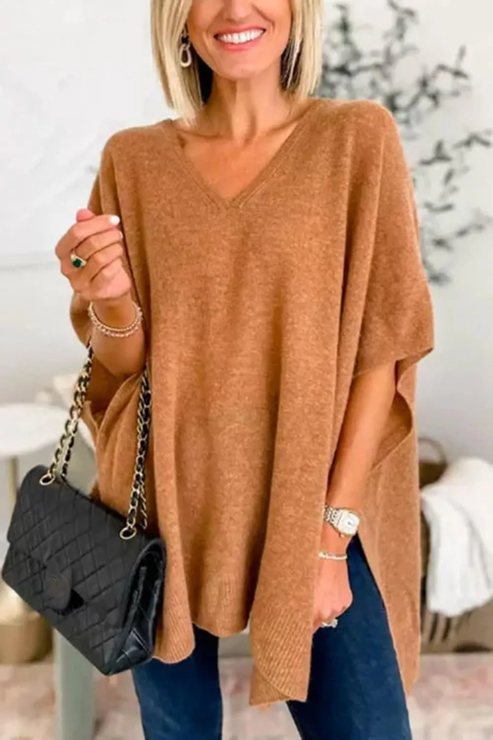 Womens Poncho Sweater Women V Neck Ponchos and Wraps Batwing Sleeveless Shawl Pullover Sweaters Women's Clothing