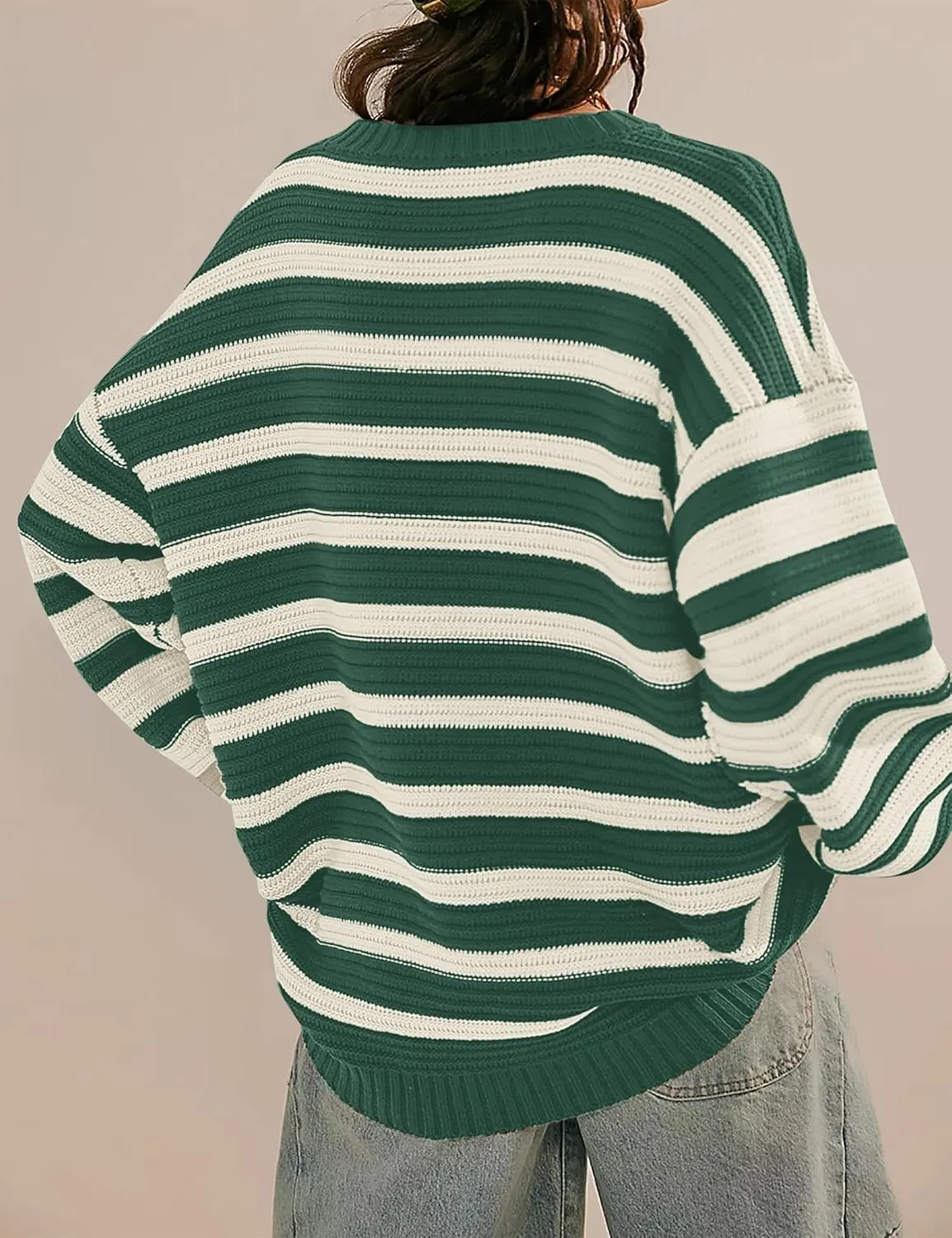 Women's Pullover Oversized Striped Sweaters 2025 Crewneck Batwing Long Sleeve Knit Tops Fall Winter Sweater Jumper