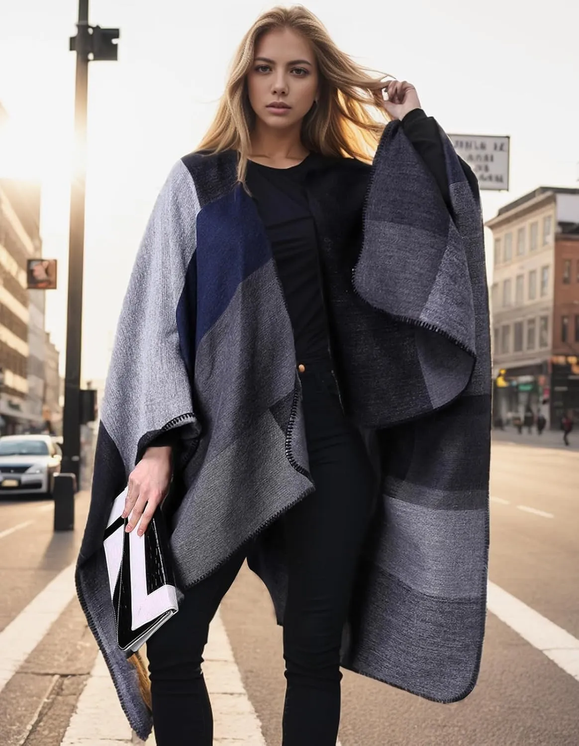 Women's Shawl Wraps Open Front Poncho Cape Oversized Sweaters Casual Cardigan Shawls for Fall Winter