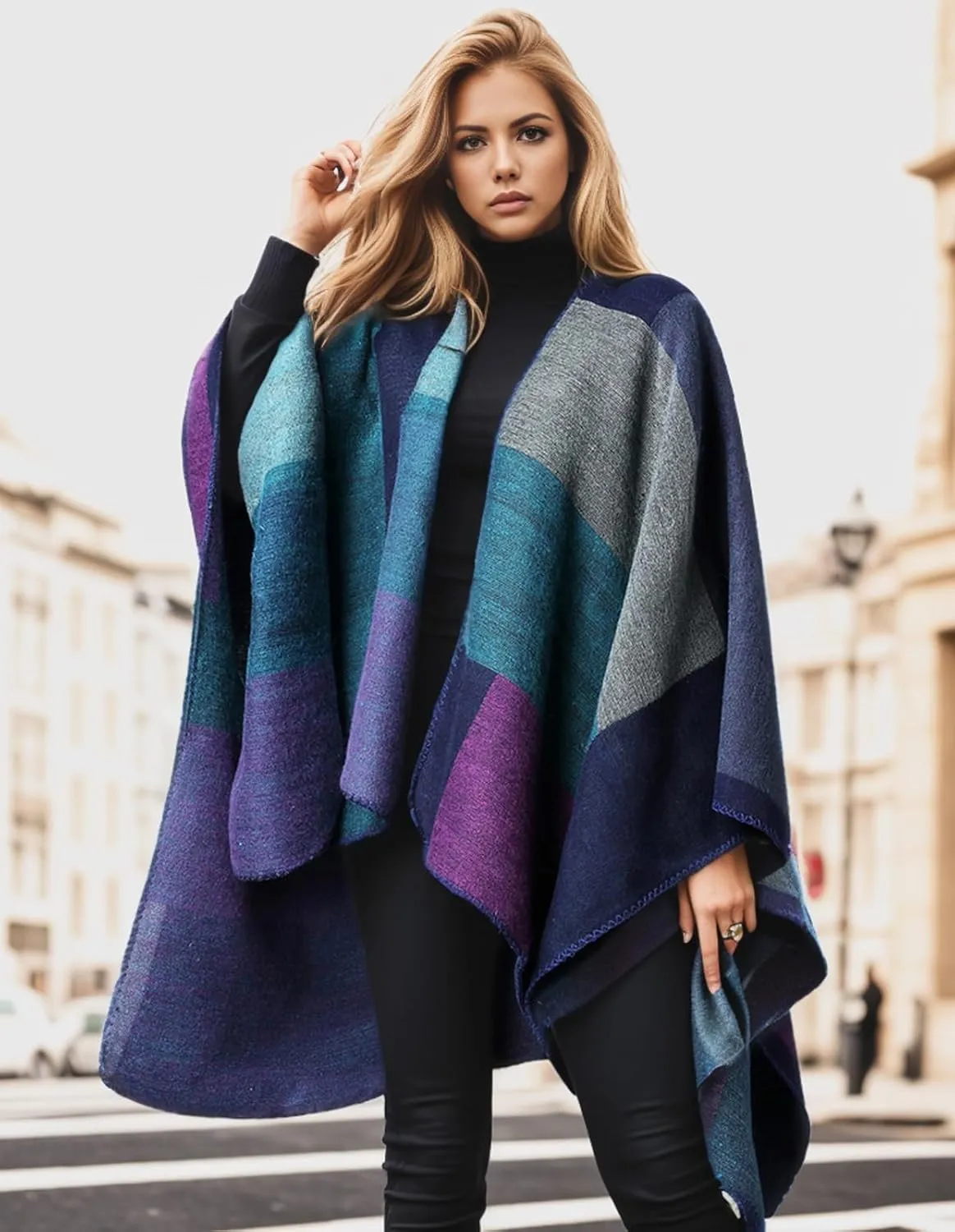 Women's Shawl Wraps Open Front Poncho Cape Oversized Sweaters Casual Cardigan Shawls for Fall Winter