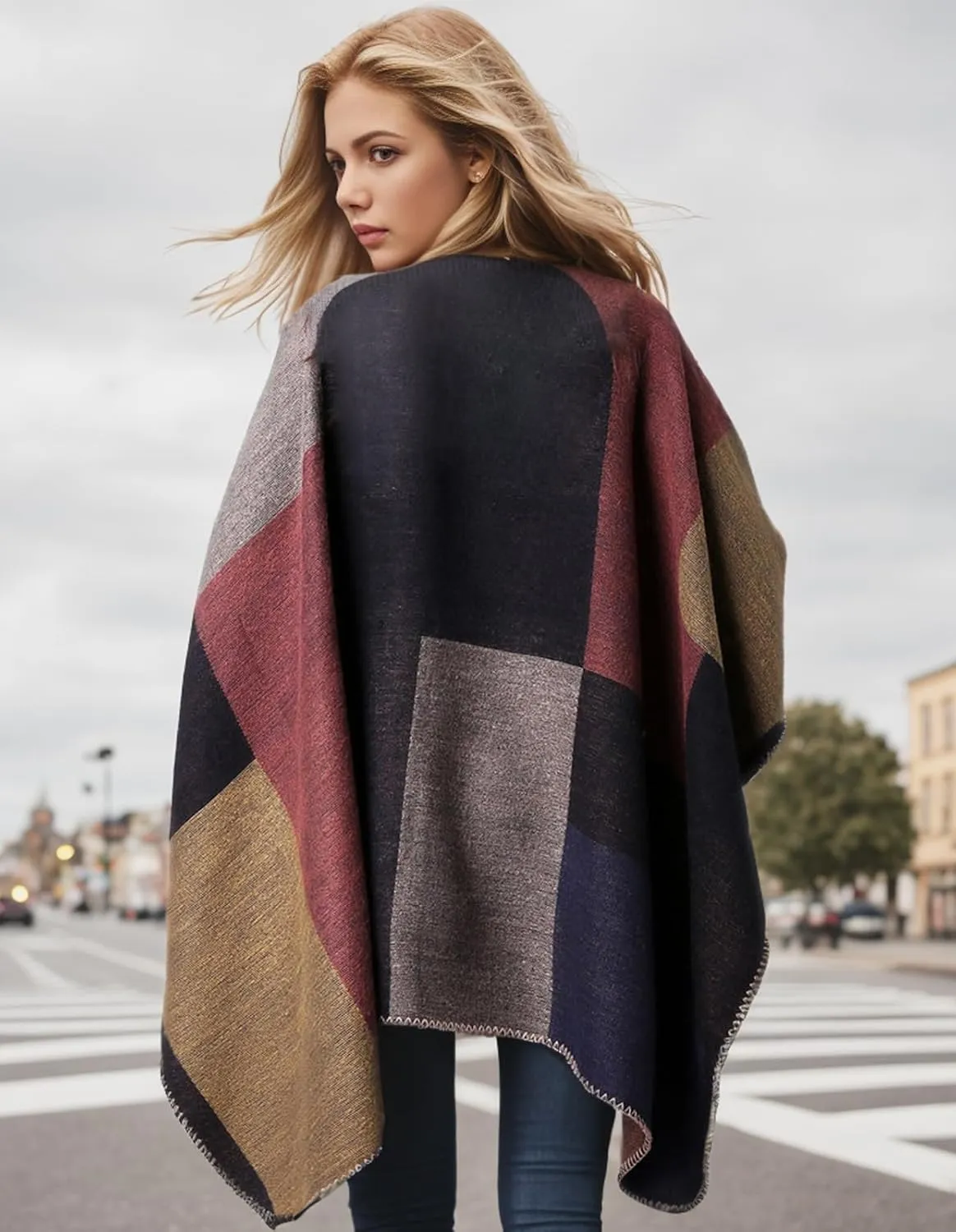 Women's Shawl Wraps Open Front Poncho Cape Oversized Sweaters Casual Cardigan Shawls for Fall Winter