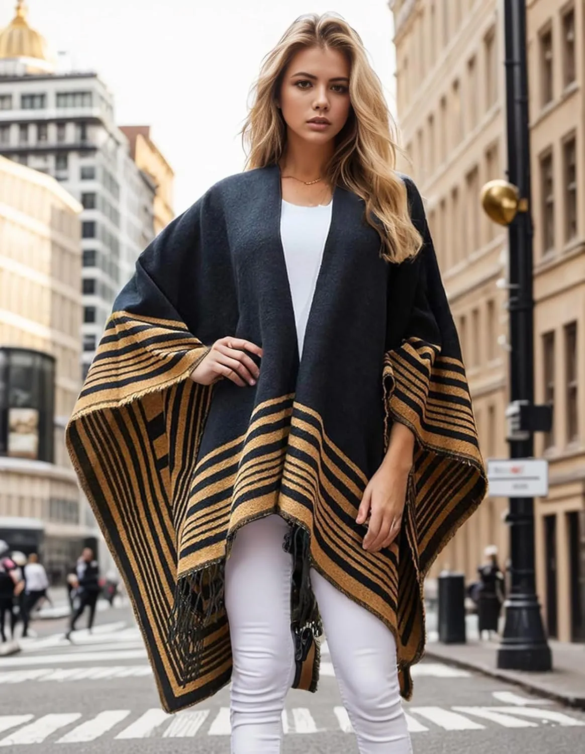 Women's Shawl Wraps Open Front Poncho Cape Oversized Sweaters Casual Cardigan Shawls for Fall Winter