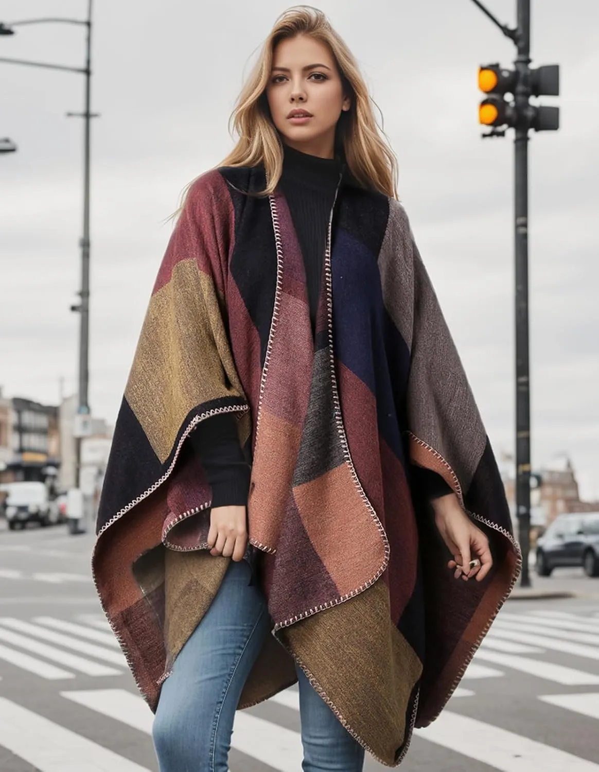 Women's Shawl Wraps Open Front Poncho Cape Oversized Sweaters Casual Cardigan Shawls for Fall Winter