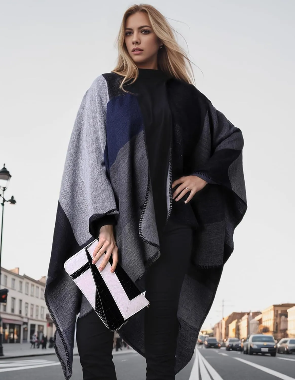 Women's Shawl Wraps Open Front Poncho Cape Oversized Sweaters Casual Cardigan Shawls for Fall Winter