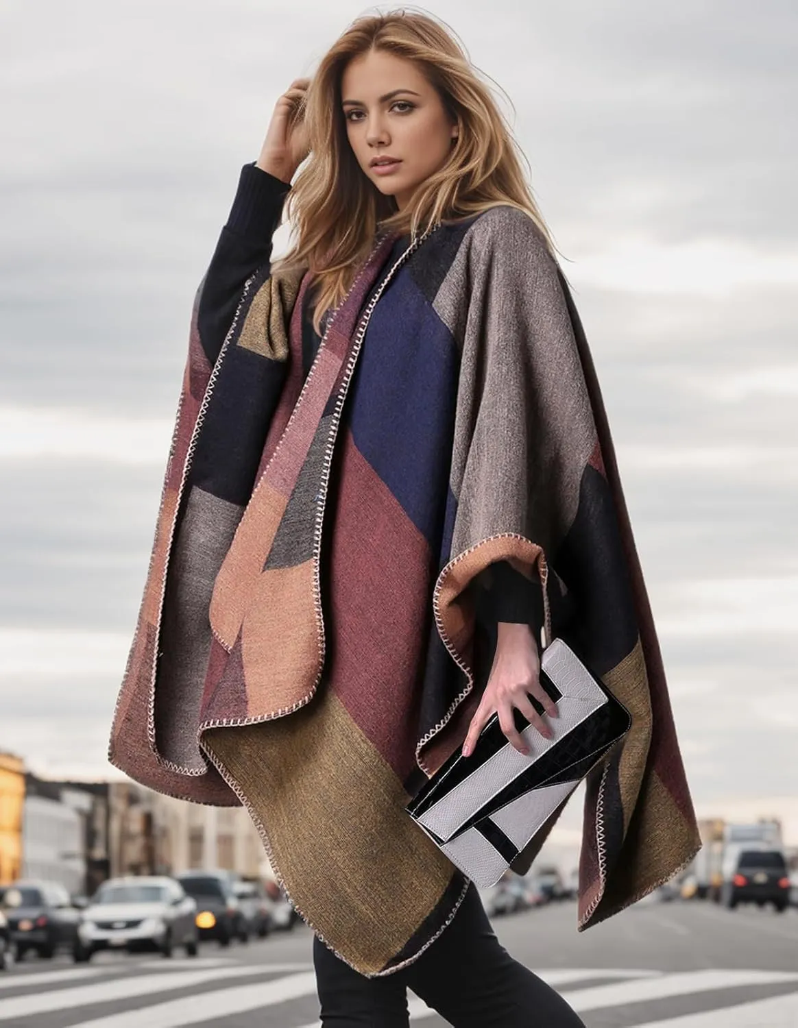 Women's Shawl Wraps Open Front Poncho Cape Oversized Sweaters Casual Cardigan Shawls for Fall Winter