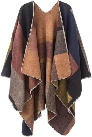 Women's Shawl Wraps Open Front Poncho Cape Oversized Sweaters Casual Cardigan Shawls for Fall Winter