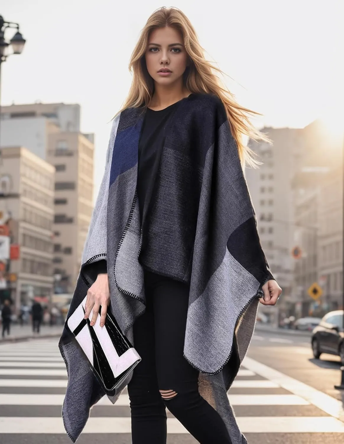 Women's Shawl Wraps Open Front Poncho Cape Oversized Sweaters Casual Cardigan Shawls for Fall Winter