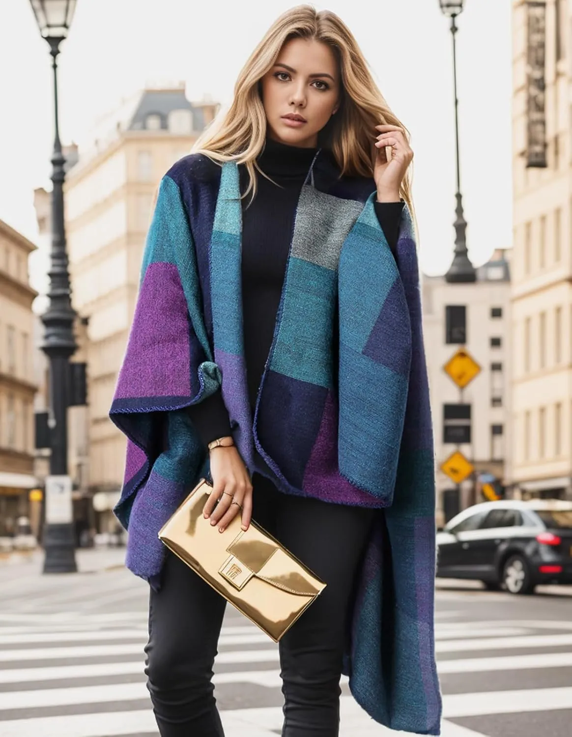 Women's Shawl Wraps Open Front Poncho Cape Oversized Sweaters Casual Cardigan Shawls for Fall Winter