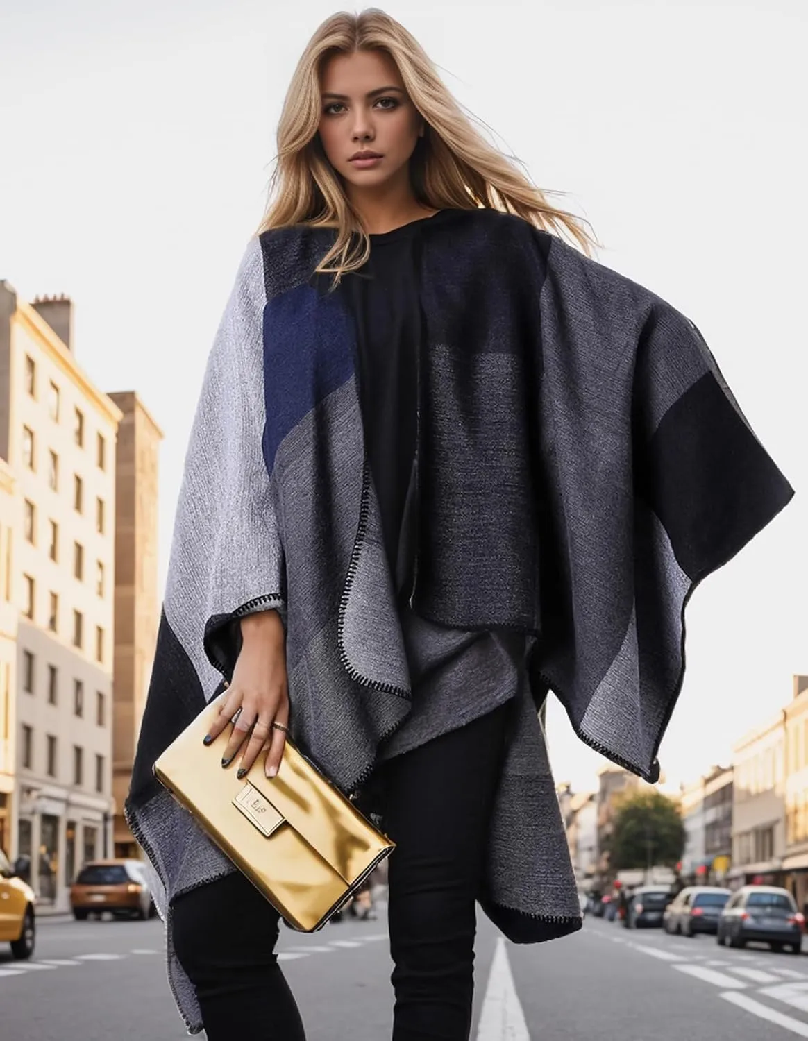 Women's Shawl Wraps Open Front Poncho Cape Oversized Sweaters Casual Cardigan Shawls for Fall Winter