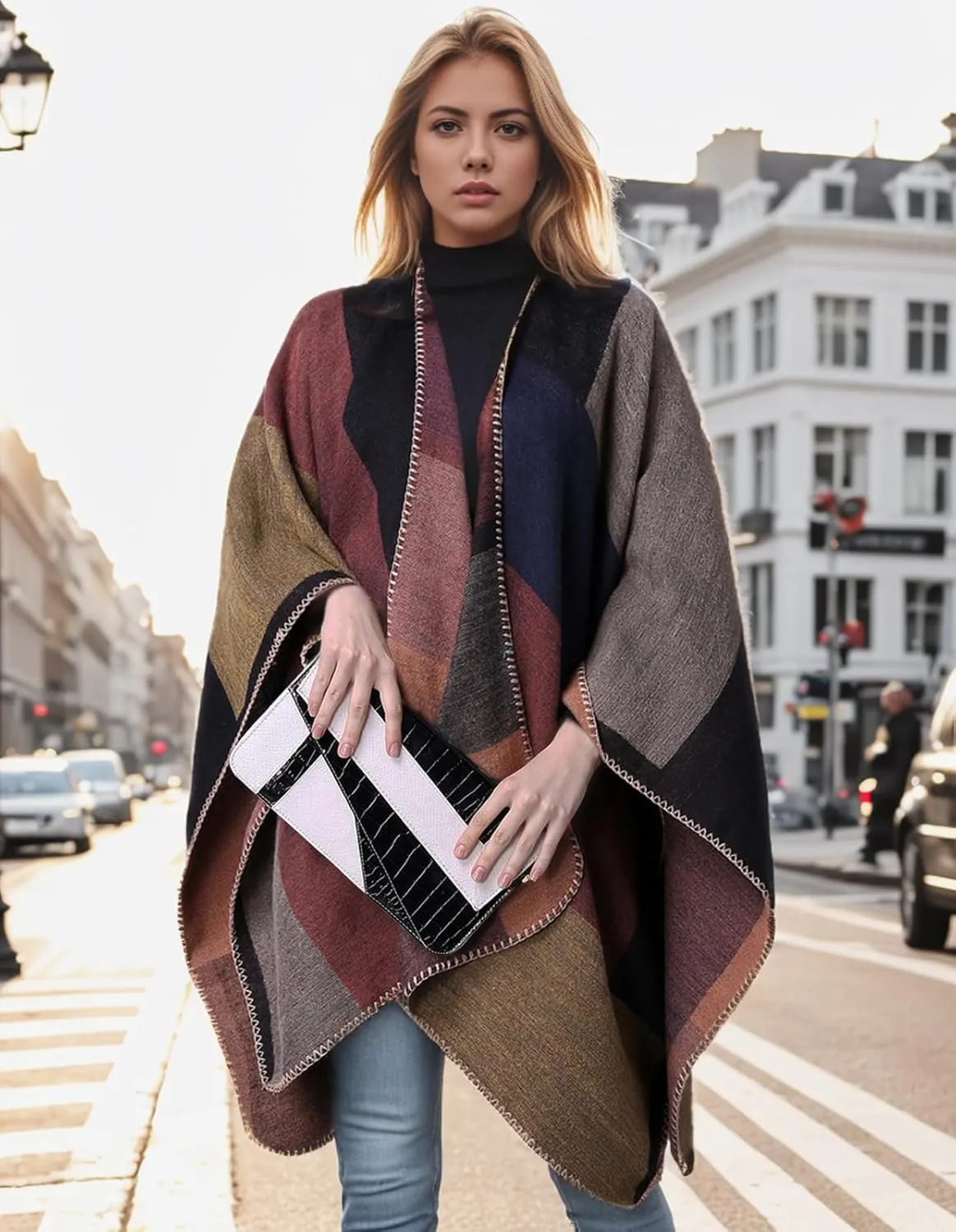 Women's Shawl Wraps Open Front Poncho Cape Oversized Sweaters Casual Cardigan Shawls for Fall Winter