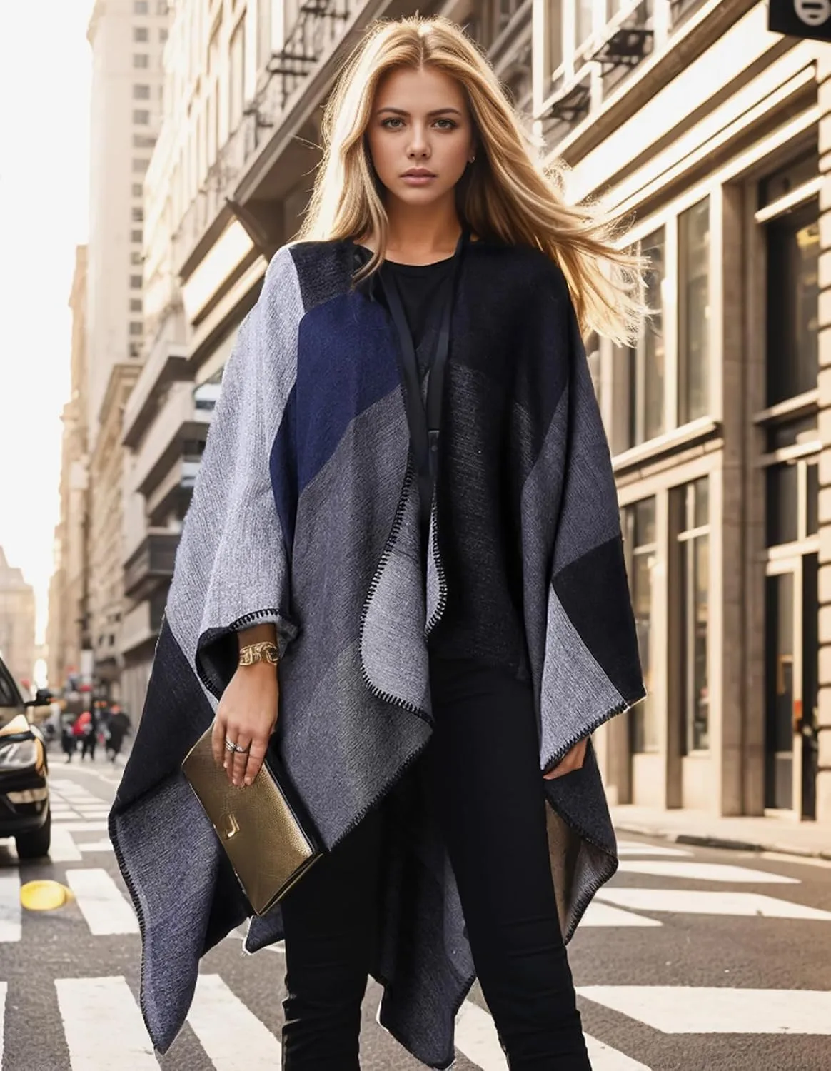 Women's Shawl Wraps Open Front Poncho Cape Oversized Sweaters Casual Cardigan Shawls for Fall Winter