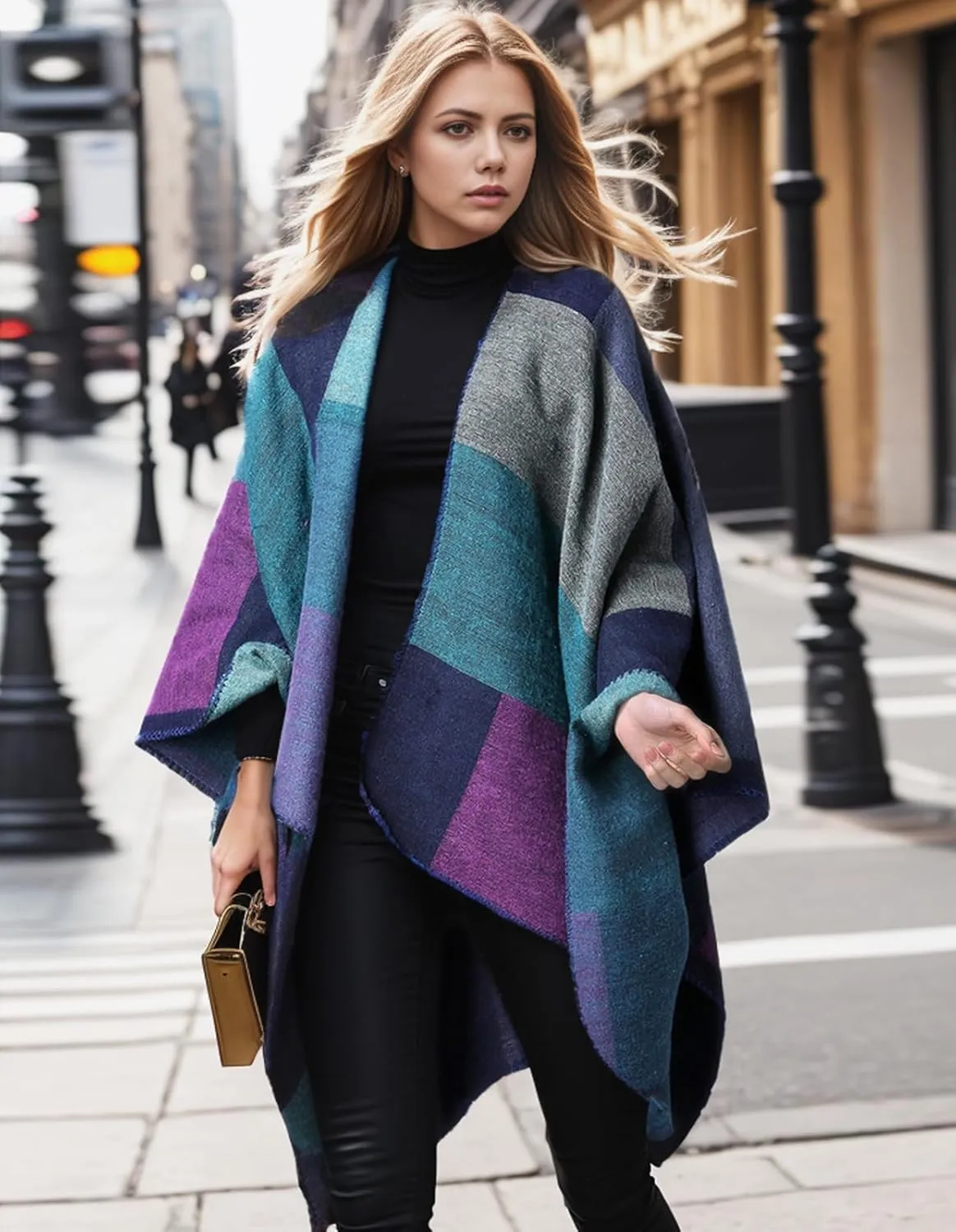 Women's Shawl Wraps Open Front Poncho Cape Oversized Sweaters Casual Cardigan Shawls for Fall Winter