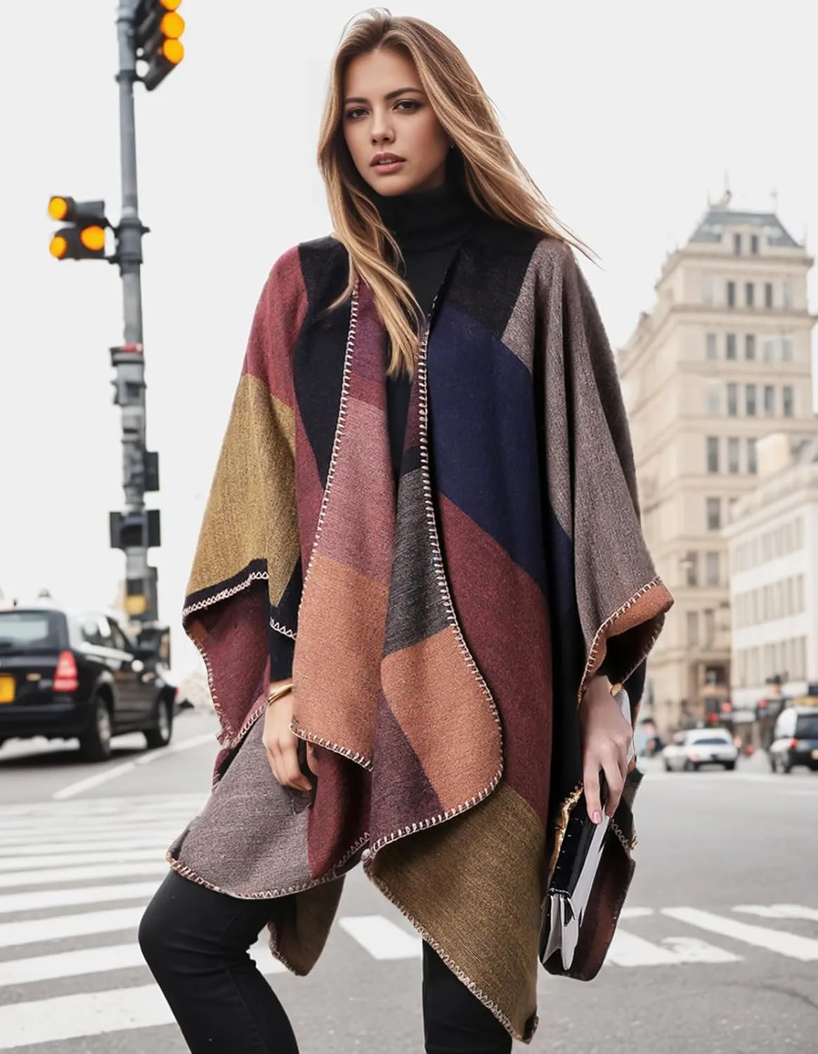 Women's Shawl Wraps Open Front Poncho Cape Oversized Sweaters Casual Cardigan Shawls for Fall Winter