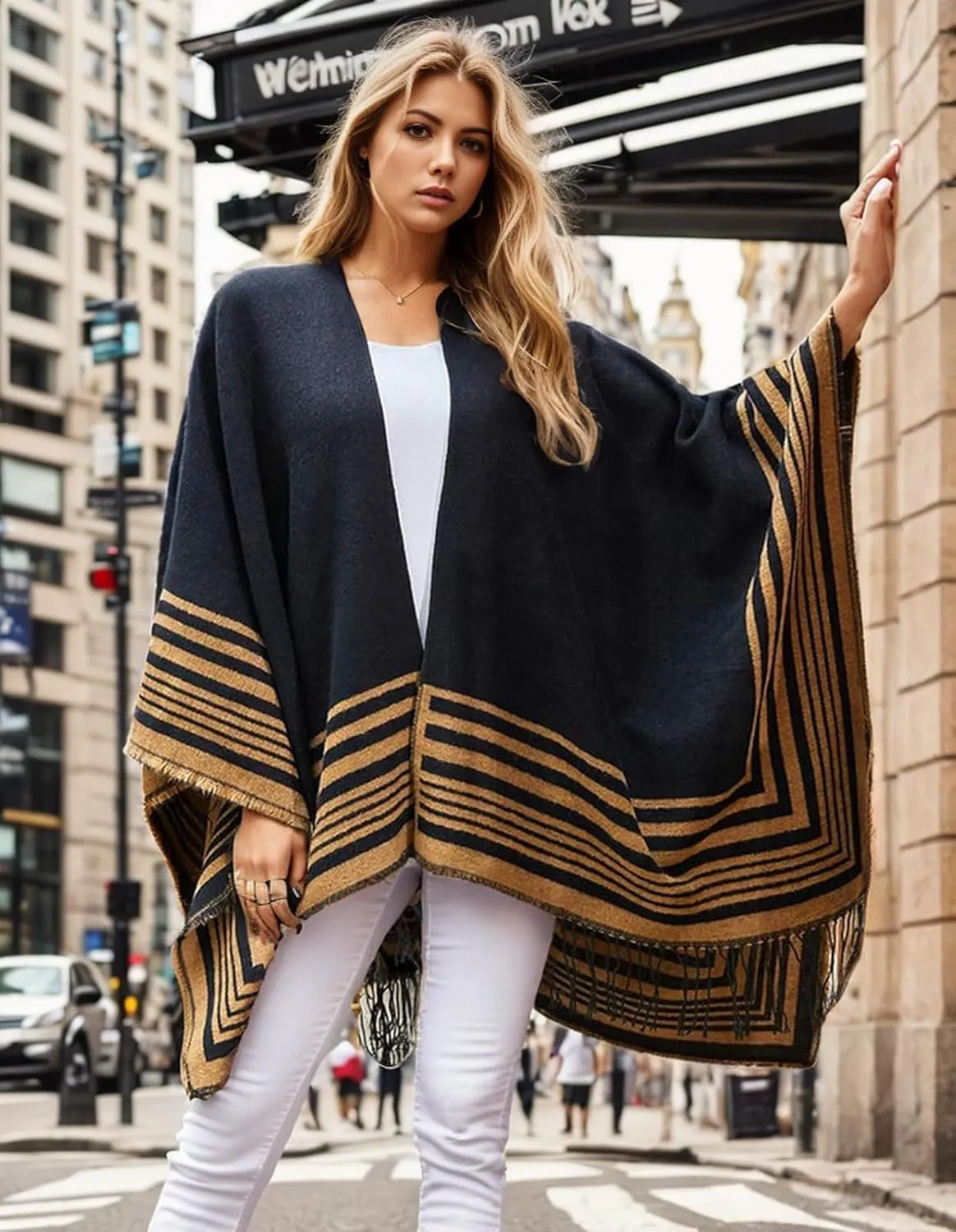 Women's Shawl Wraps Open Front Poncho Cape Oversized Sweaters Casual Cardigan Shawls for Fall Winter