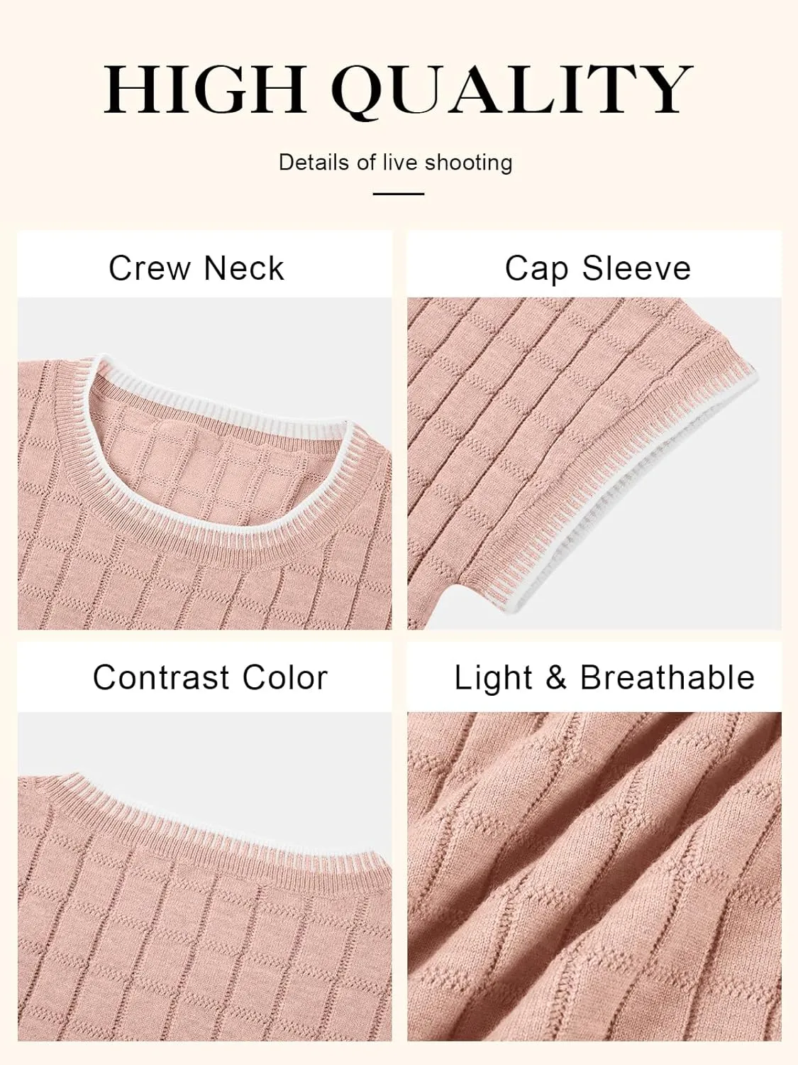 Womens Short Sleeve Sweater Crewneck Vest Tops Trendy Casual Crochet Sweaters for Women Spring Summer 2025