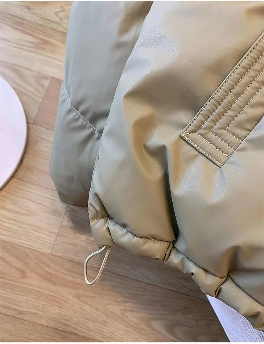 Women's Stand Collar Short Cotton-Padded Jacket Warm Casual Zipper Button Parka Coat