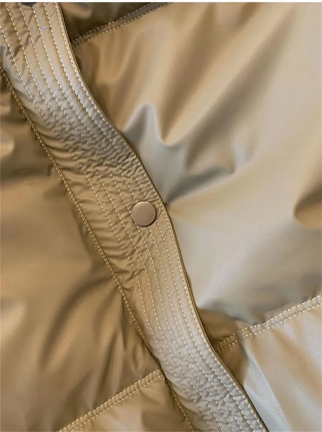 Women's Stand Collar Short Cotton-Padded Jacket Warm Casual Zipper Button Parka Coat
