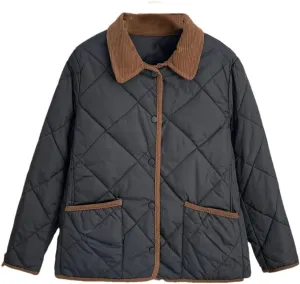Women's Warm Parka Autumn And Winter Contrast Color Lapel Thin Cotton-Padded Coat
