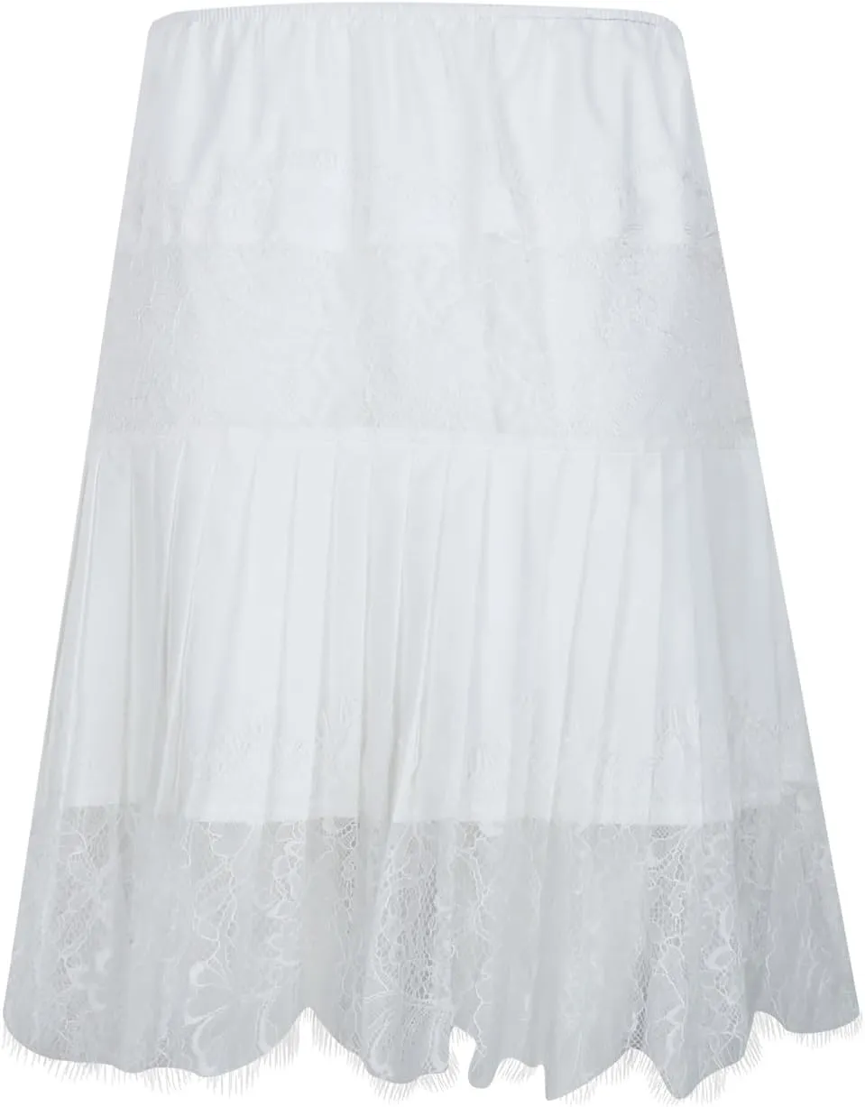 Womens White Lace Trim Slip Skirt Fashion Sexy Low Rise Mini Skirt Ruffle Pleated Layered Flowy Short Skirts Half Skirt