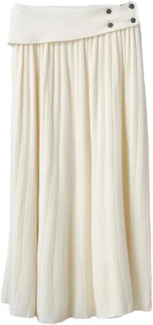 Women's Wool Knitted Skirt Office Pleated Stretch High Waist Solid Color Casual Midi Skirts