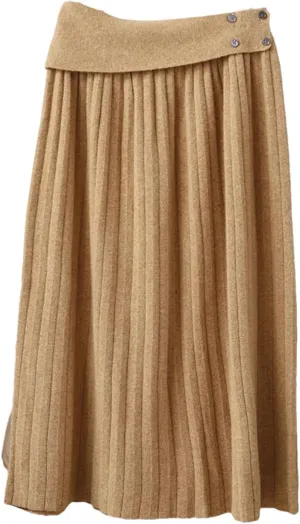 Women's Wool Knitted Skirt Office Pleated Stretch High Waist Solid Color Casual Midi Skirts