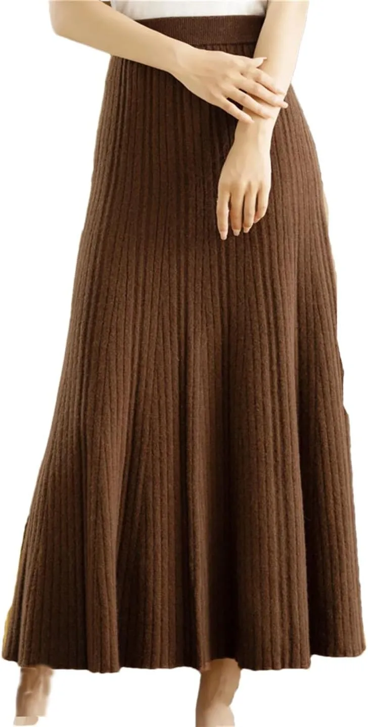 Women's Wool Knitted Skirt Pleated Skirt Office Solid Color Stretch High Waist Midi Skirts