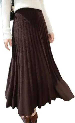 Women's Wool Pleated Skirt Office Stretch High Waist Solid Color Casual A Line Midi Skirts