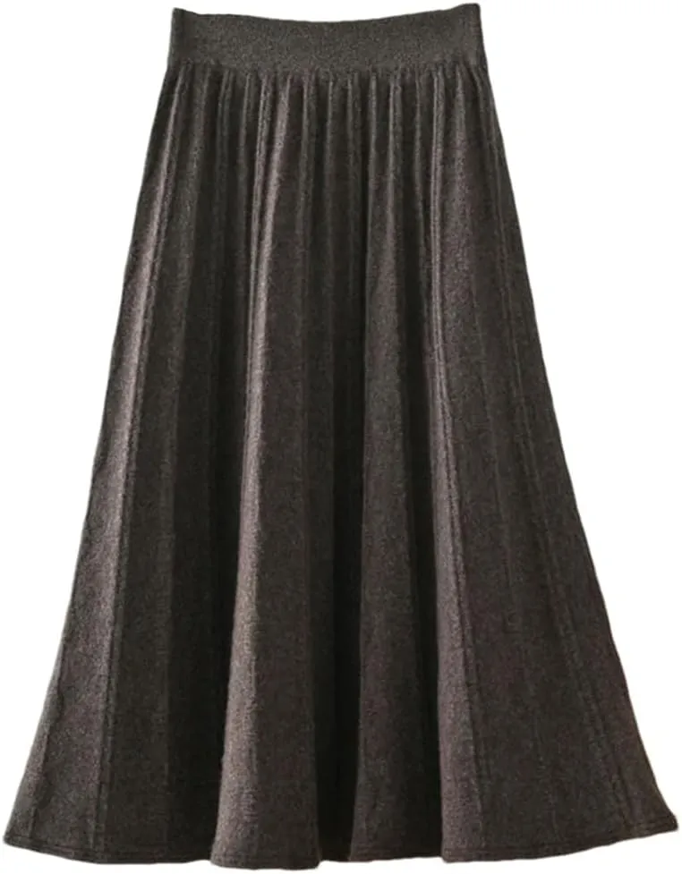 Women's Wool Pleated Skirt Stretch High Waist Casual Solid Color Loose Office Midi Skirts