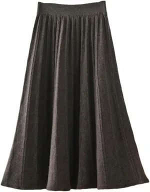 Women's Wool Pleated Skirt Stretch High Waist Casual Solid Color Loose Office Midi Skirts