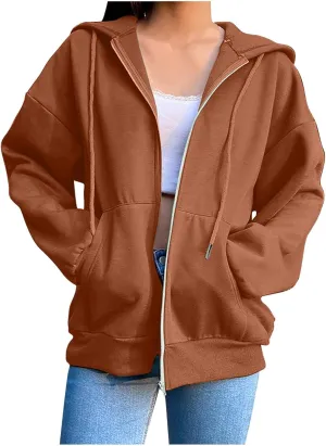 Womens Zip Up Hoodies Sweatshirt Long Sleeve Oversized Fleece Y2K Jacket Fall Outfits Fashion Clothes