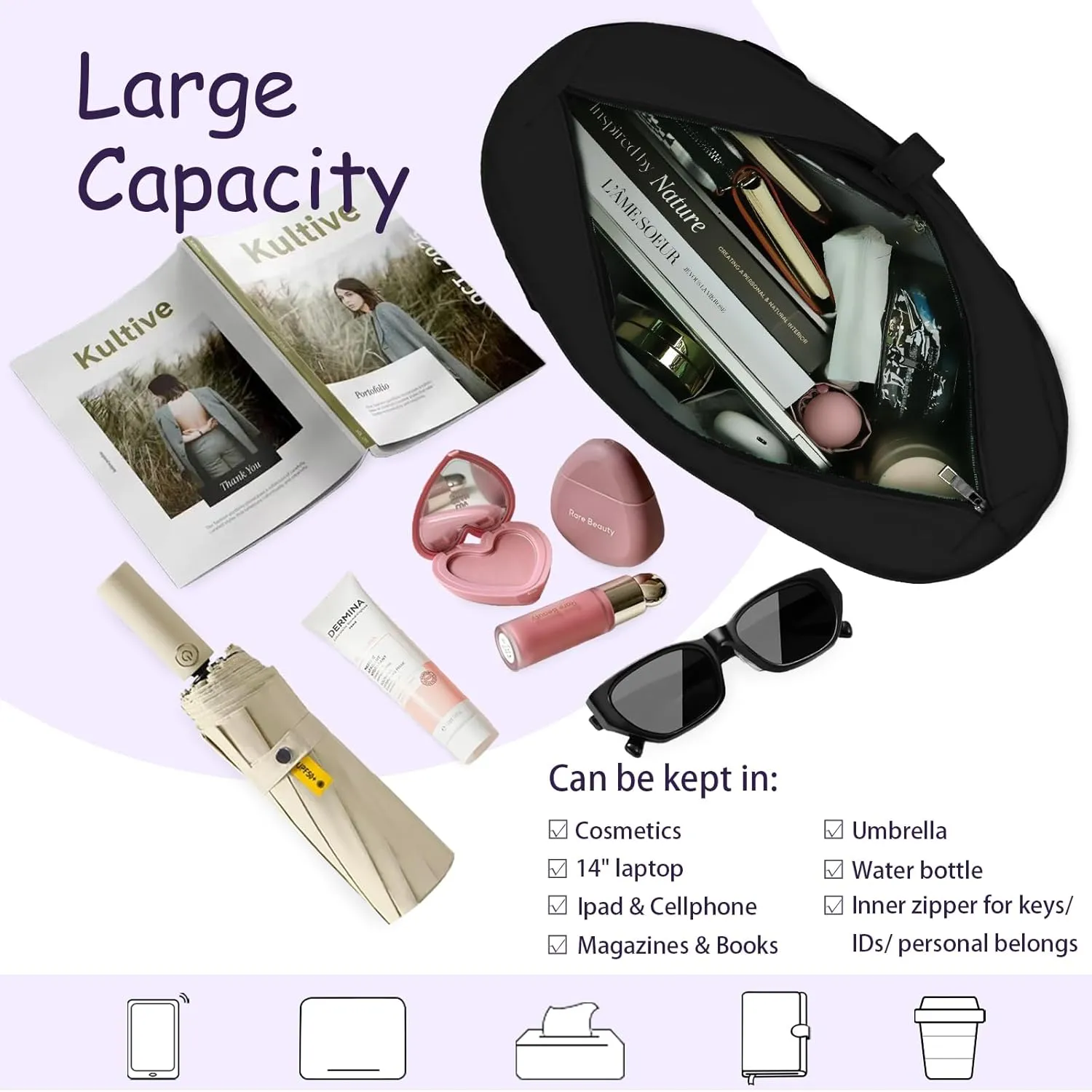 Work Bags for Women- Nursing Clinical Bag with Zipper Large Foldable Travel Bag Water-Resistant Handbag