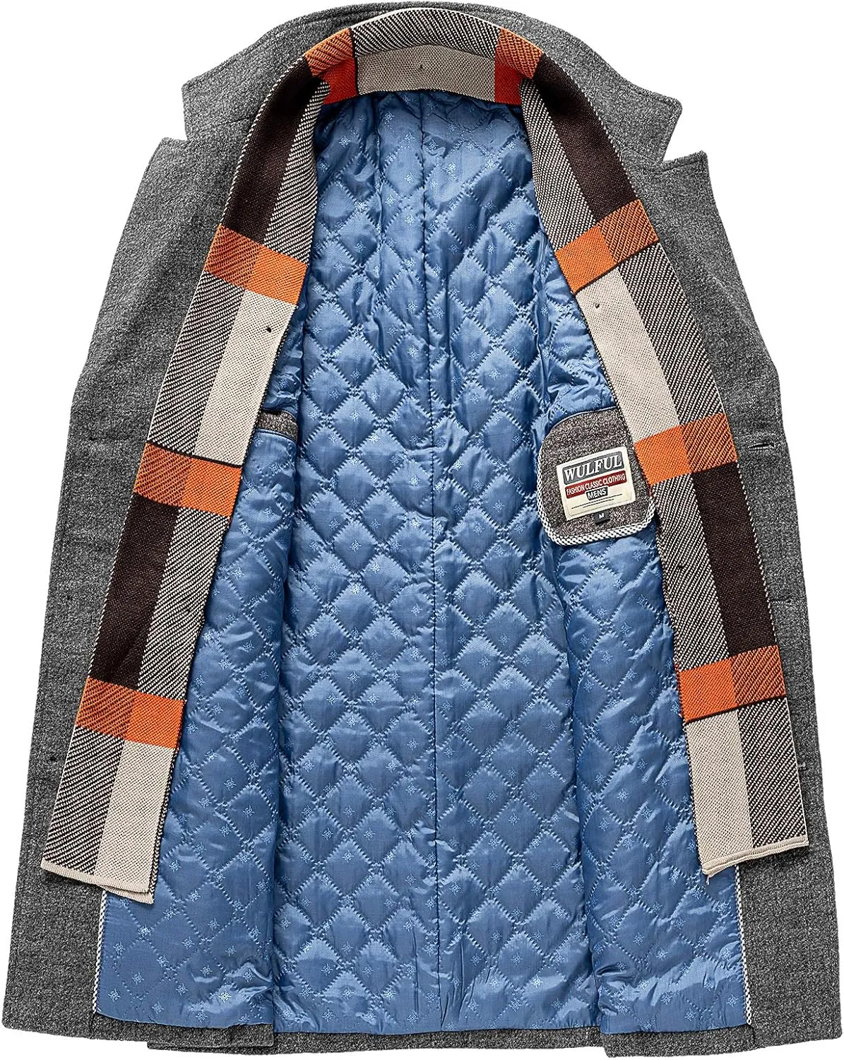 WULFUL Mens Wool Blend Winter Coat Slim Fit Short Trenchcoat Warm Business Jacket with Detachable Soft Wool Scarf
