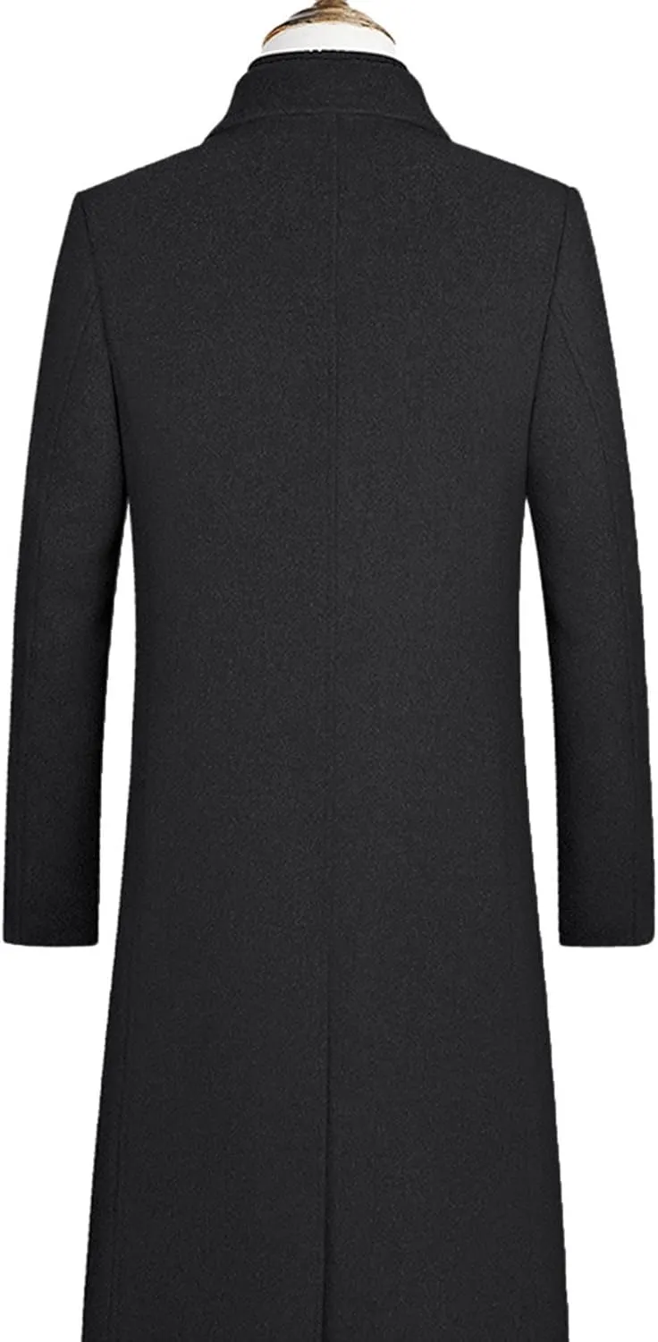 xxxiticat Men's Winter Trench Coat Long Sleeve Notch Lapel Single Breasted Quilted Cotton Long Overcoat Jacket Wool Pea Coat