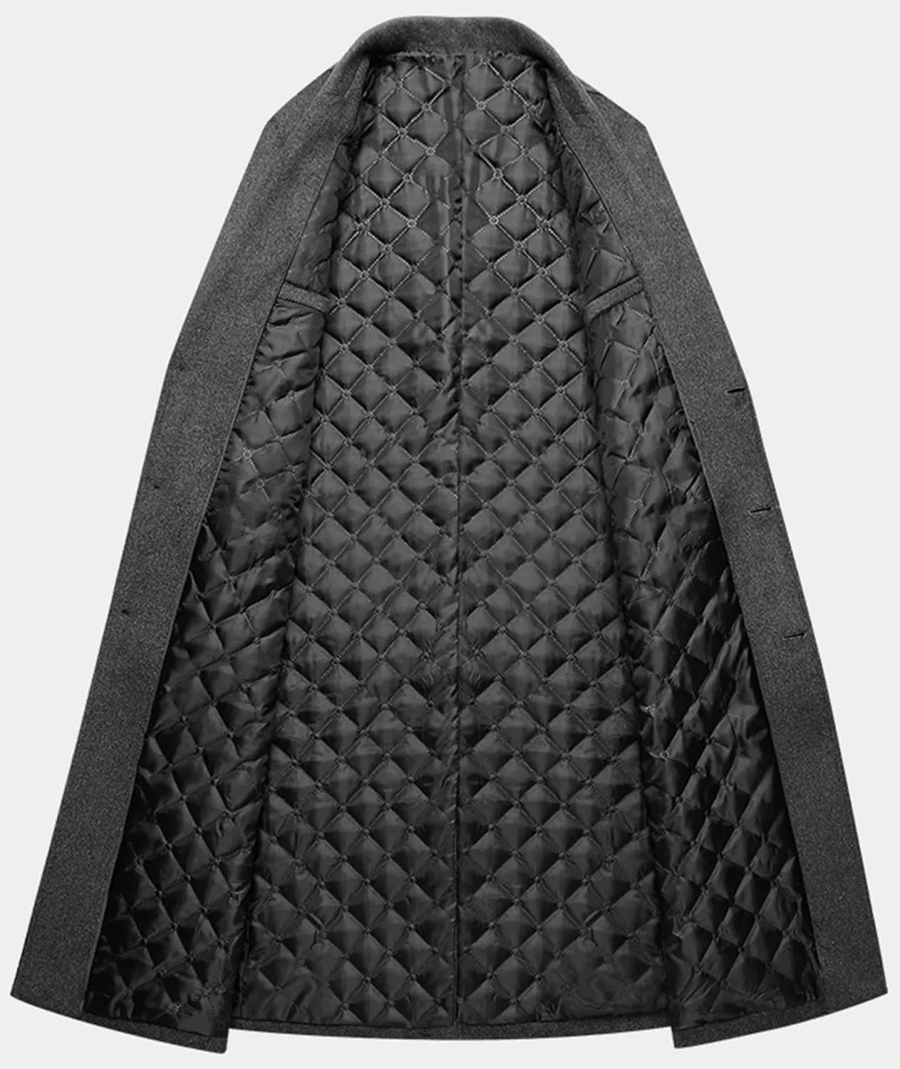 xxxiticat Men's Winter Trench Coat Long Sleeve Notch Lapel Single Breasted Quilted Cotton Long Overcoat Jacket Wool Pea Coat