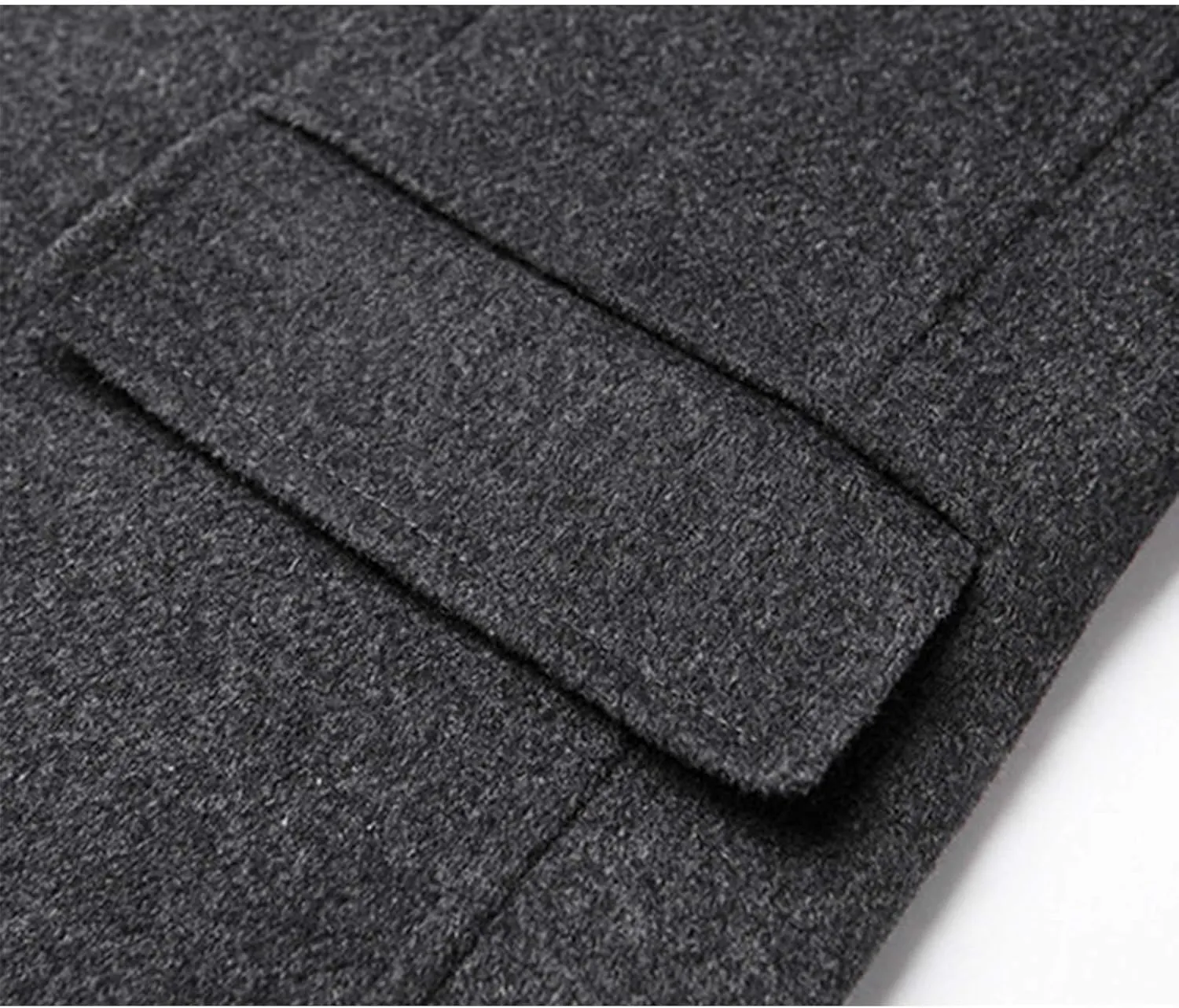 xxxiticat Men's Winter Trench Coat Long Sleeve Notch Lapel Single Breasted Quilted Cotton Long Overcoat Jacket Wool Pea Coat